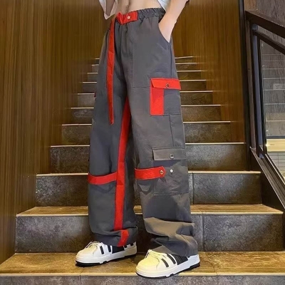 Hip Hop Colorblock Multi Pocket Casual Pants