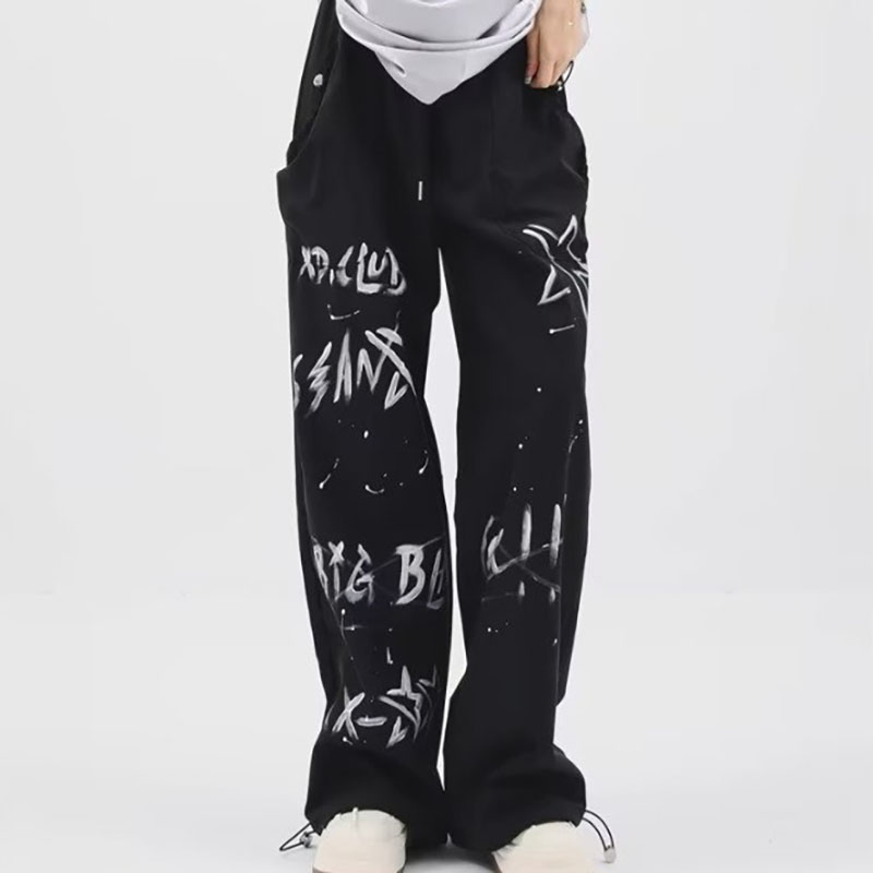 Trendy Graffiti Print Loose Wide Leg Pants Set