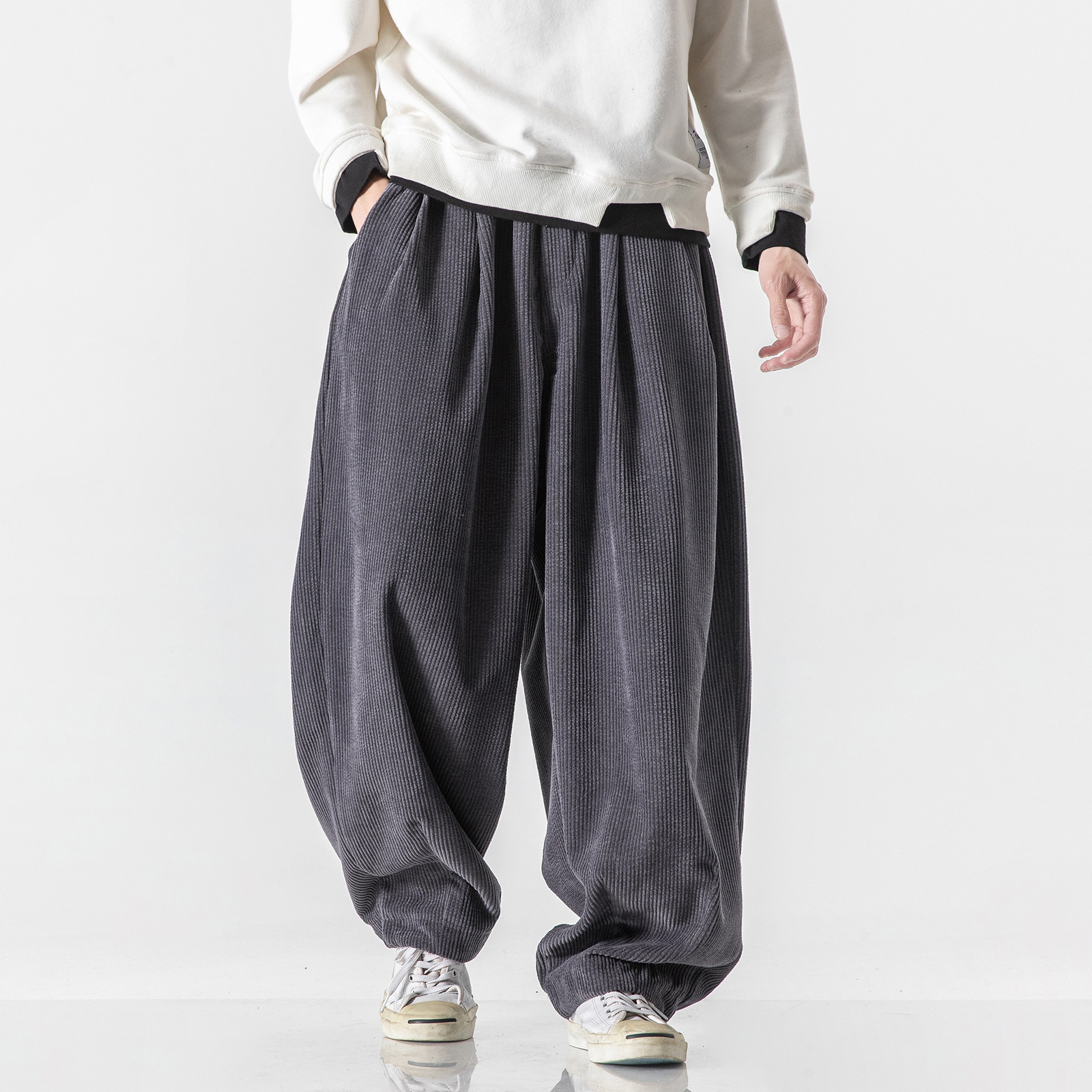 Solid Corduroy Harem Pants