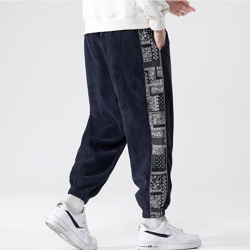 Corduroy Cashew Flower Patchwork Casual Pants