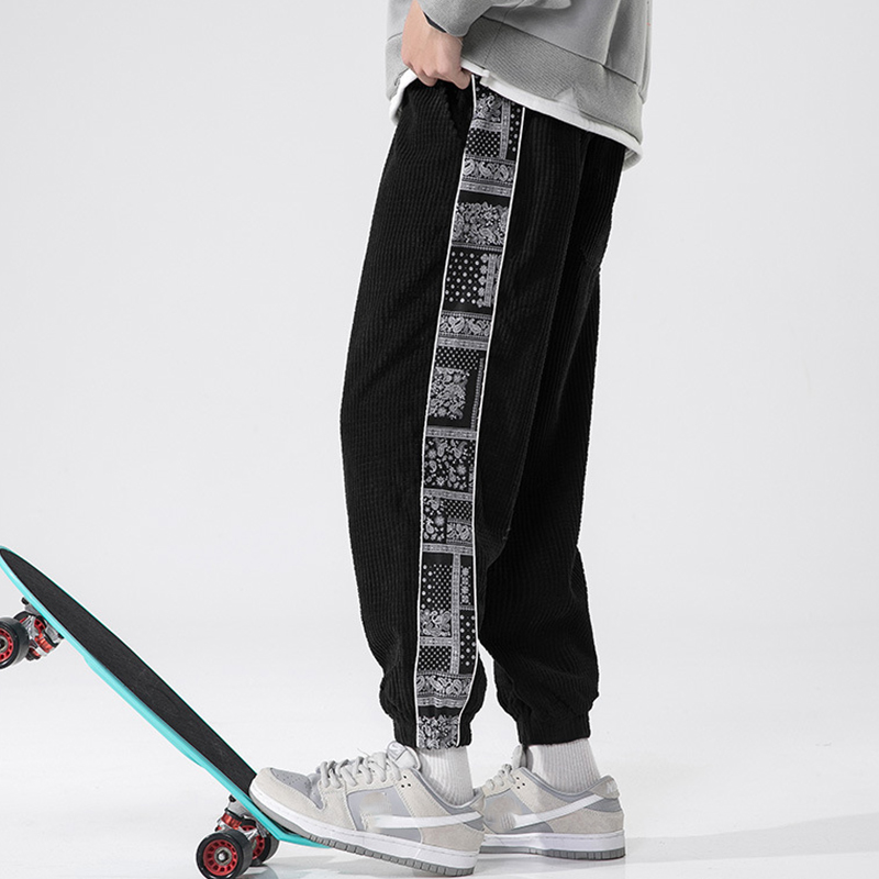 Corduroy Cashew Flower Patchwork Casual Pants