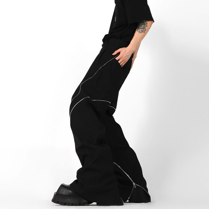 Structured Zippered Slit Bootcut Casual Pants