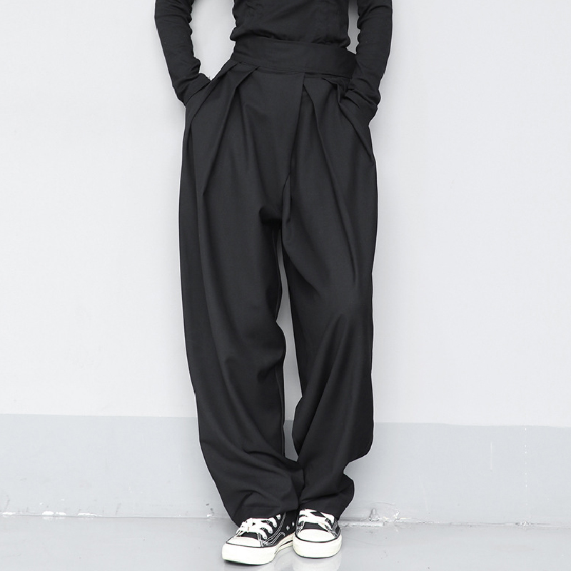 Casual Wide-Leg Trousers With Draped Velcro