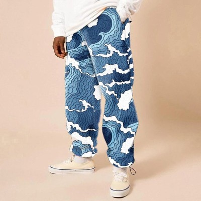 Wave Print Flannel Casual Pants