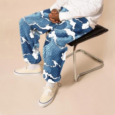 Wave Print Flannel Casual Pants