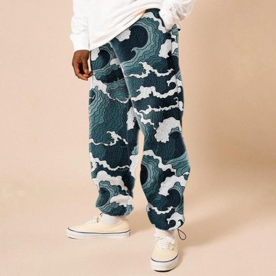 Wave Print Flannel Casual Pants