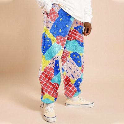 Flannel Color Patchwork Printed Casual Pants