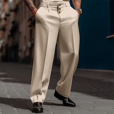 Formal Button Solid Color Straight Fashion Trousers