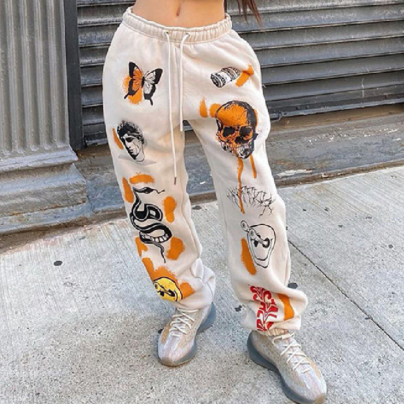Fashionable Street Pattern Printed Warm Casual Pants