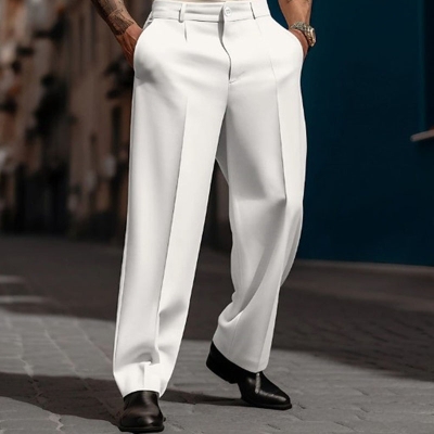 Formal Slant Pocket Solid Color Trousers
