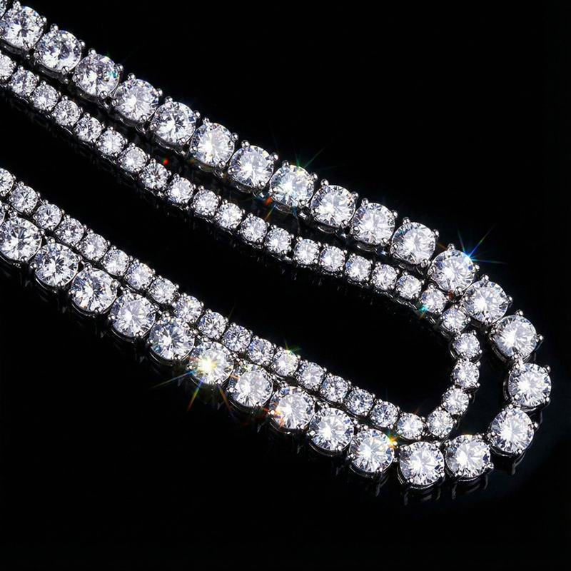 18K White Gold 3mm Tennis Chain + 5mm Tennis Chain Set