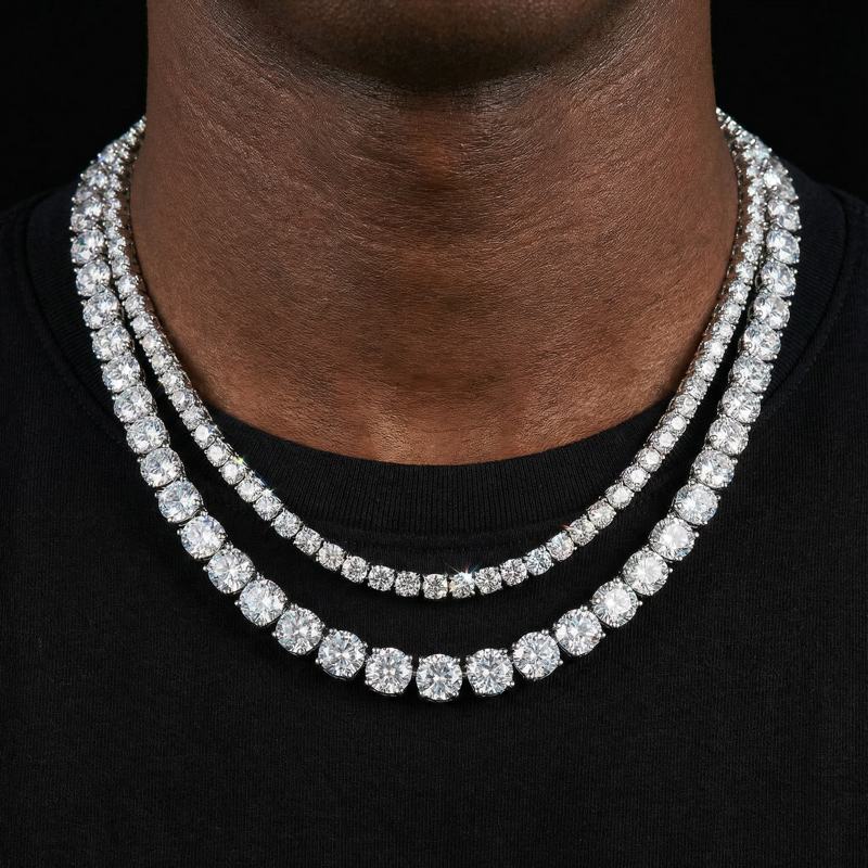 18K White Gold 3mm Tennis Chain + 5mm Tennis Chain Set