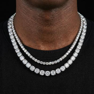 18K White Gold 3mm Tennis Chain + 5mm Tennis Chain Set