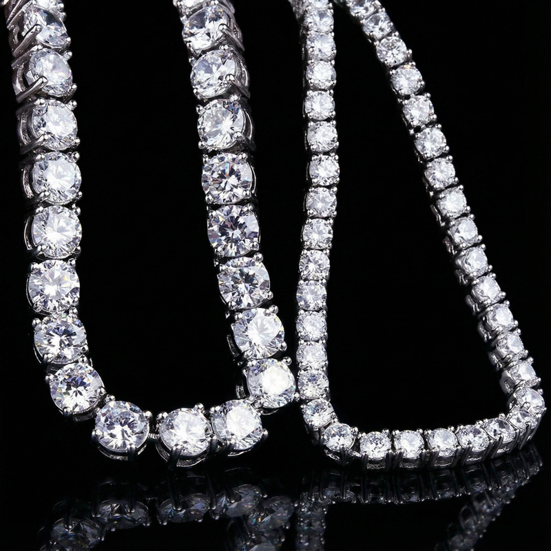 18K White Gold 3mm Tennis Chain + 5mm Tennis Chain Set