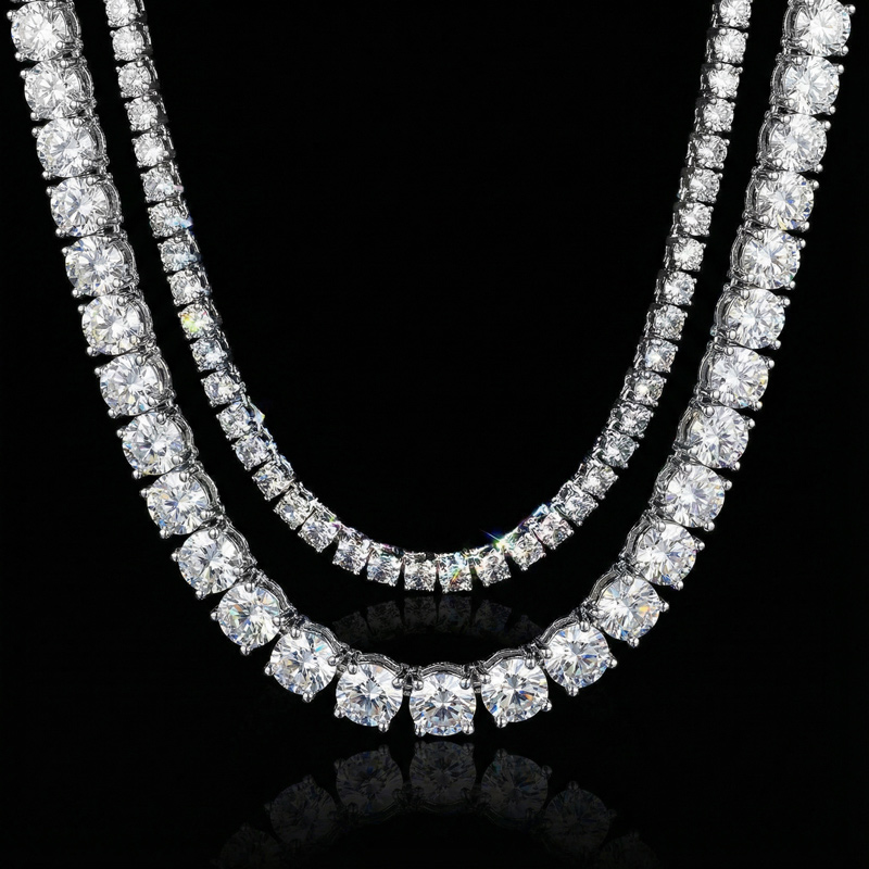 18K White Gold 3mm Tennis Chain + 5mm Tennis Chain Set