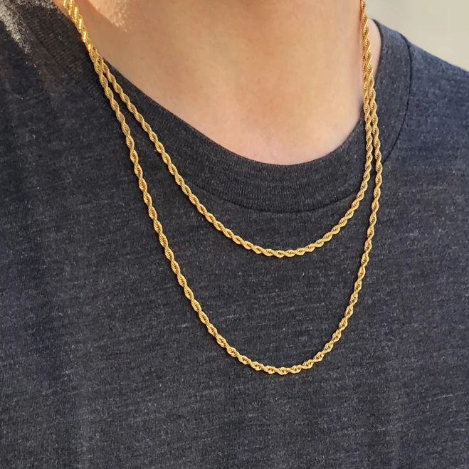3mm 18K Gold Finish 2 Rope Chain Set