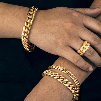 Iced Cuban Ring and Cuban Bracelet Set in Gold