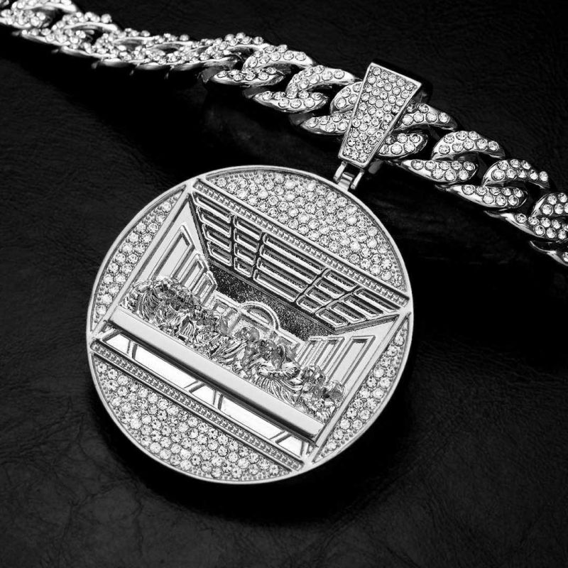 Iced Last Supper Pendant with 13mm Cuban Chain Set in White Gold