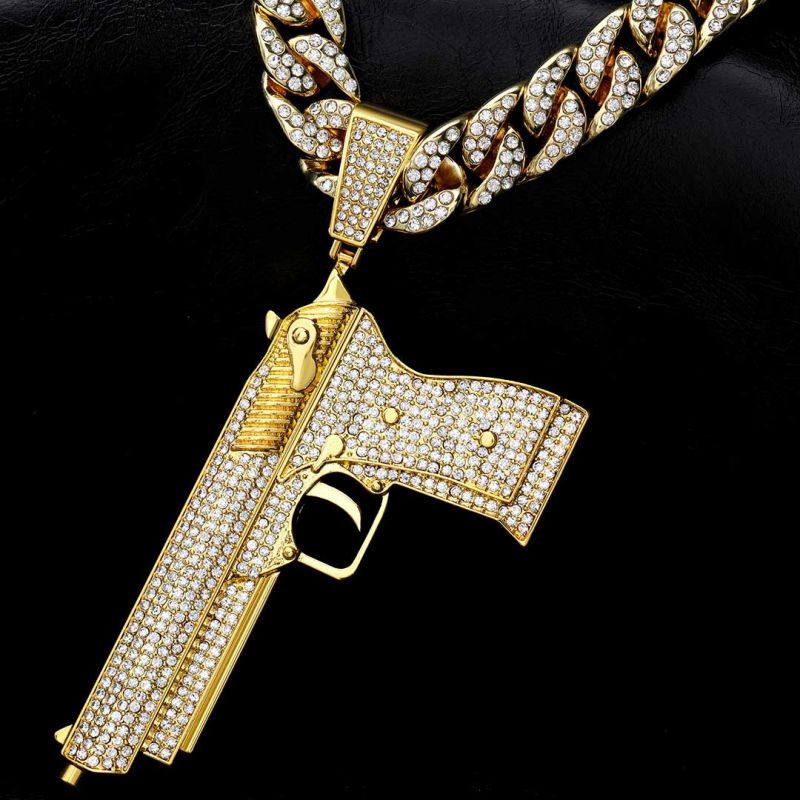 Iced Shooting Pendant with 13mm Cuban Chain Set in Gold