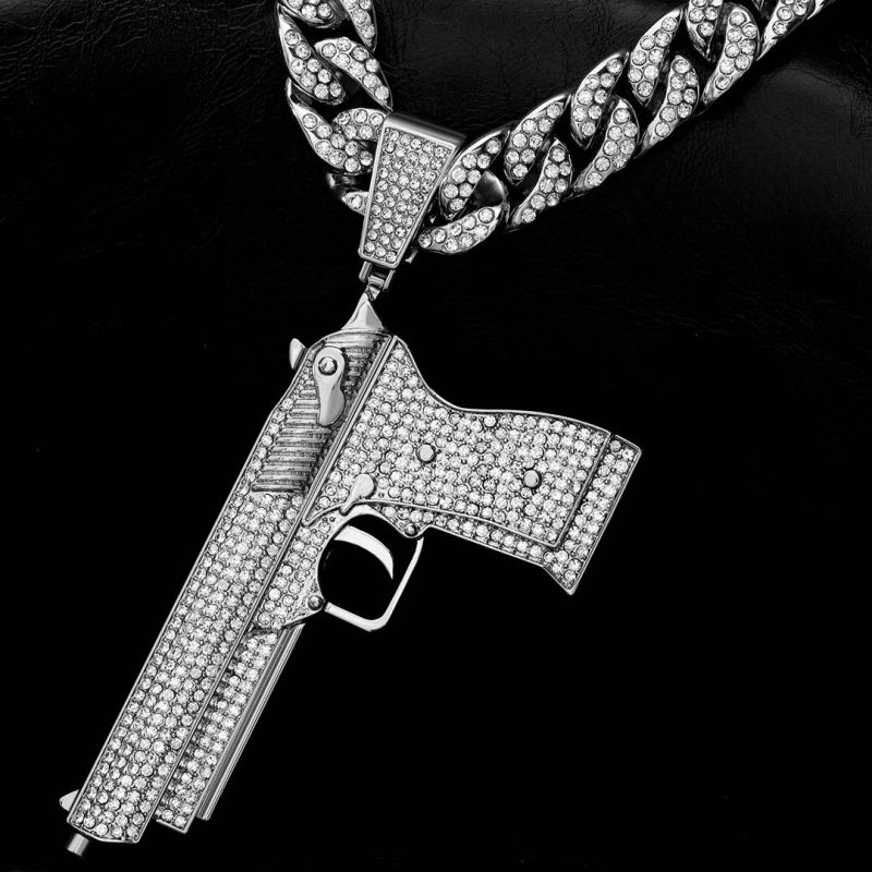 Iced Shooting Pendant with 13mm Cuban Chain Set in White Gold
