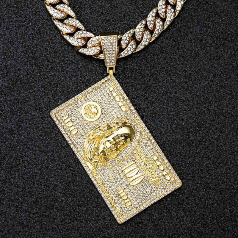Iced Dollar Pendant with 13mm Cuban Chain Set in Gold