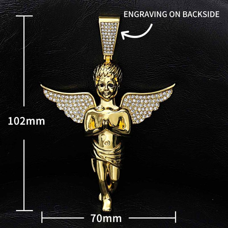 Iced Praying Angel Pendant with 13mm Cuban Chain Set in Gold