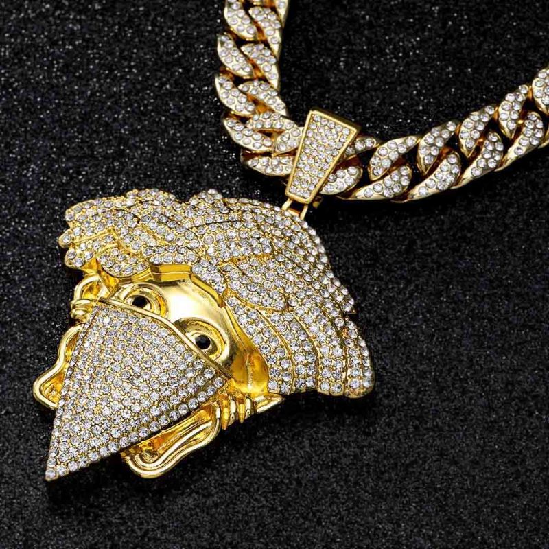 Iced Mask Snake Hair Banshee Pendant with 13mm Cuban Chain Set in Gold