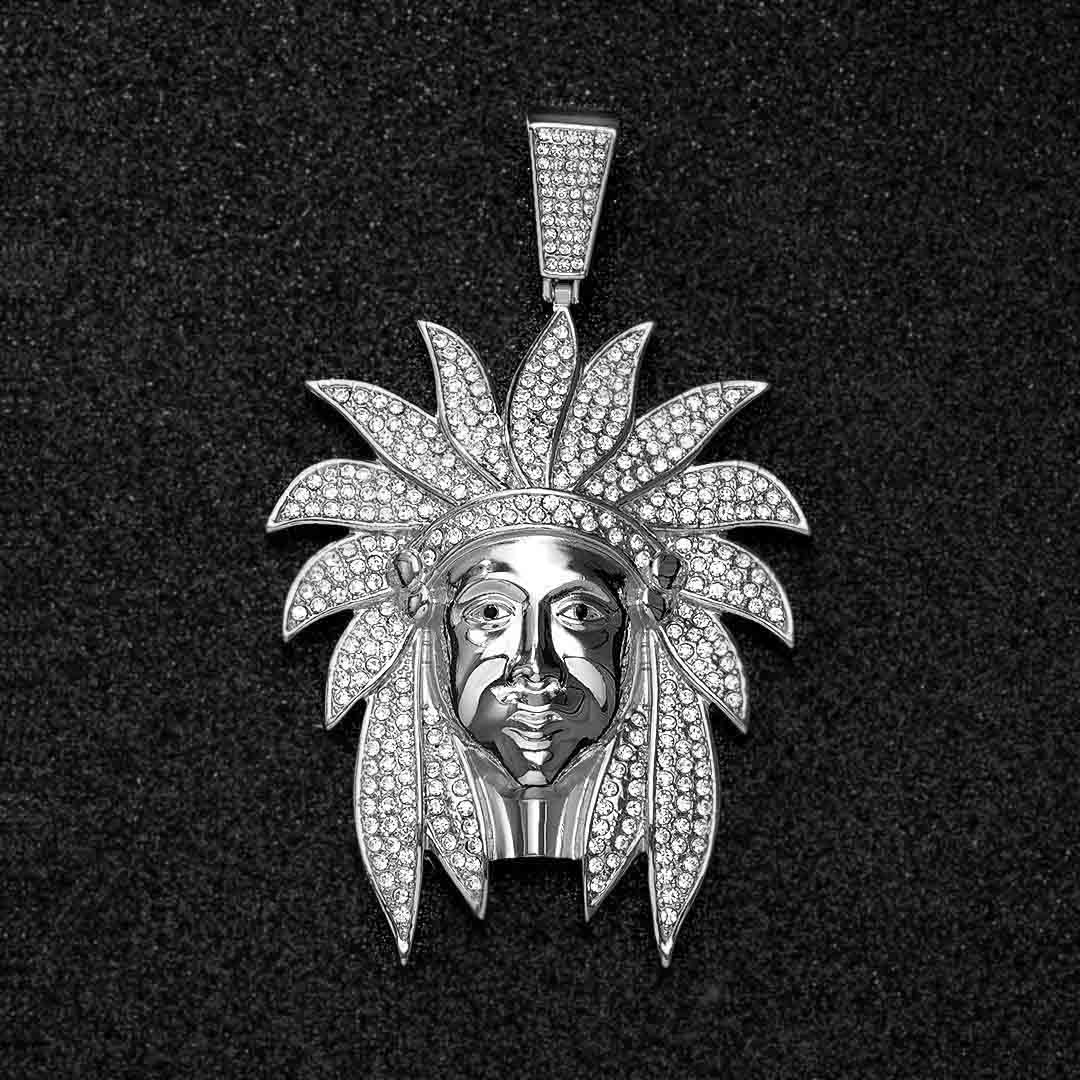 Iced Native American Pendant with 13mm Cuban Chain Set in White Gold