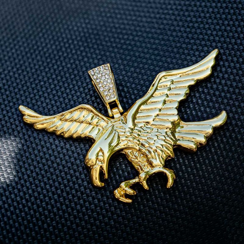 Iced Flying Eagle Pendant with 4mm Tennis Set in Gold