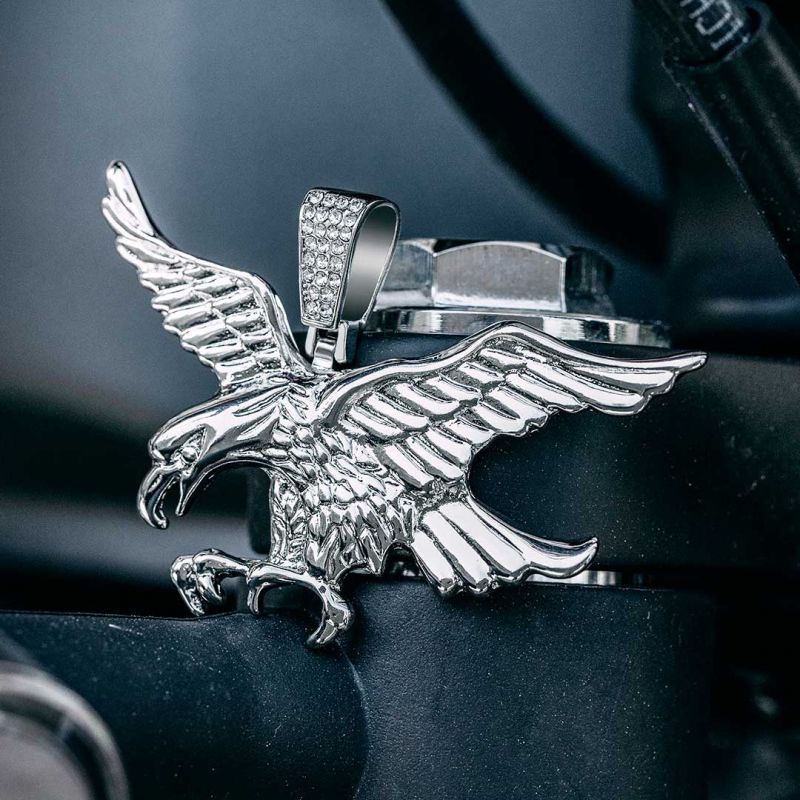 Iced Flying Eagle Pendant with 4mm Tennis Set in White Gold