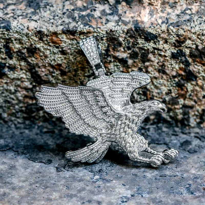 Eagle Pendant with 4mm Tennis Chain Set in White Gold
