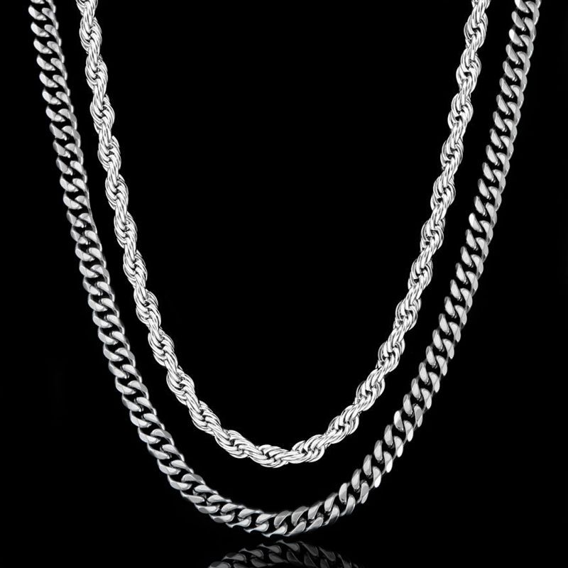 4mm Rope + 5mm Cuban Chain Set in White Gold - Helloice Jewelry