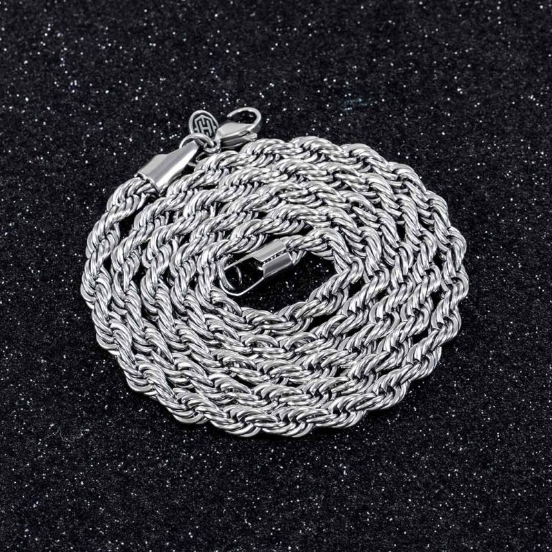 4mm Rope + 5mm Cuban Chain Set in White Gold