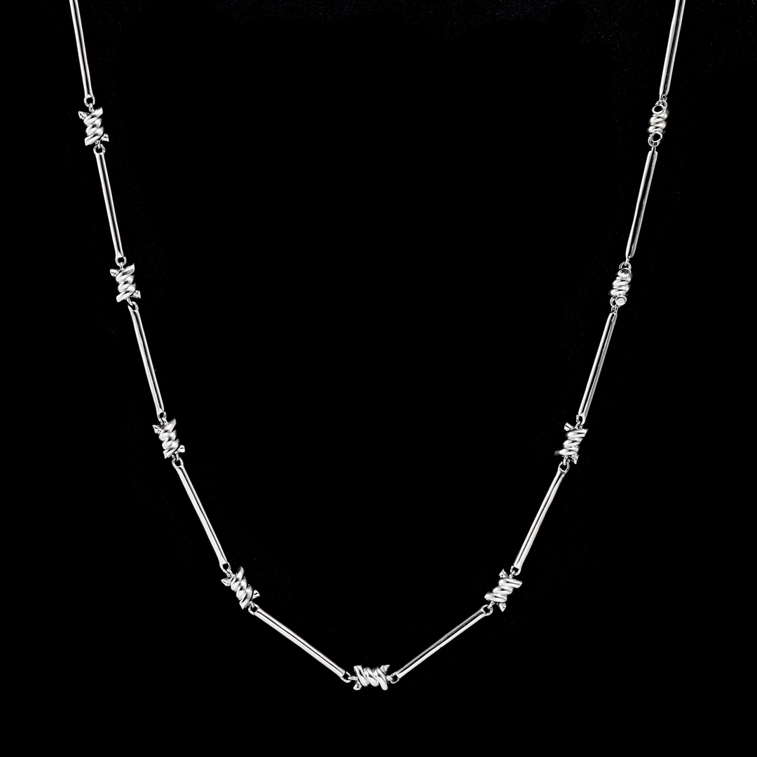 Thorns Barb Wire + 3mm Cuban Chain Necklace Set in White Gold