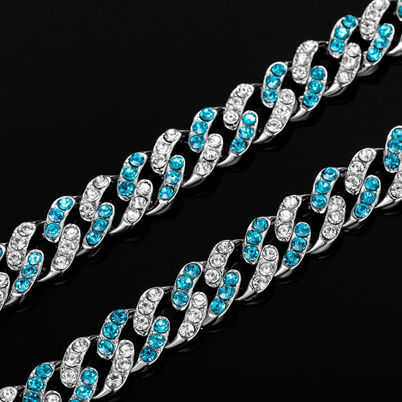 Iced 11mm Blue & White Stones Cuban Set in White Gold