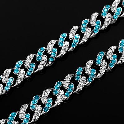 Iced 11mm Blue & White Stones Cuban Set in White Gold