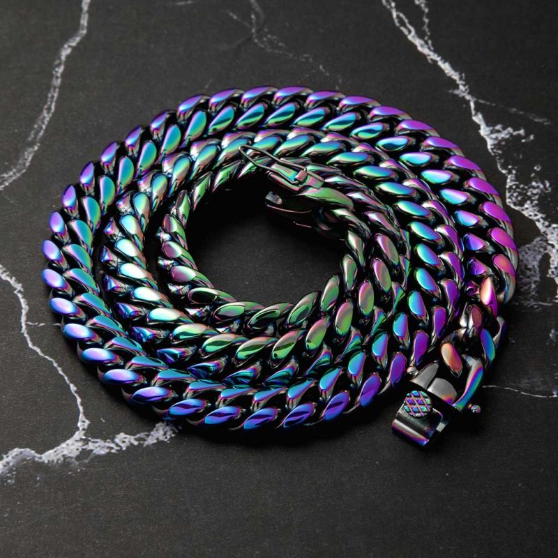 10mm 24" Rainbow Miami Cuban Link Chain with 8" Bracelet Set