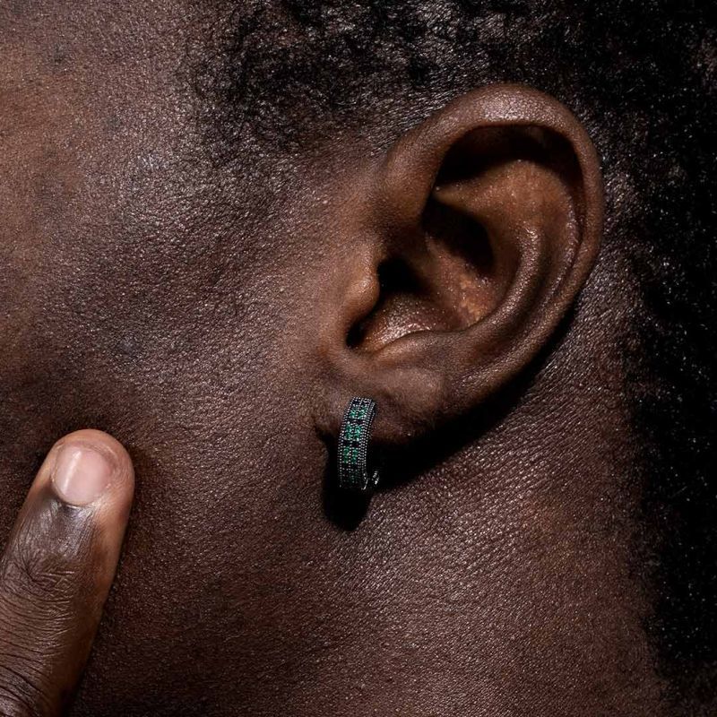 Iced Emerald & Black Three-Leaf Pendant+Tennis Chain+Earring Set