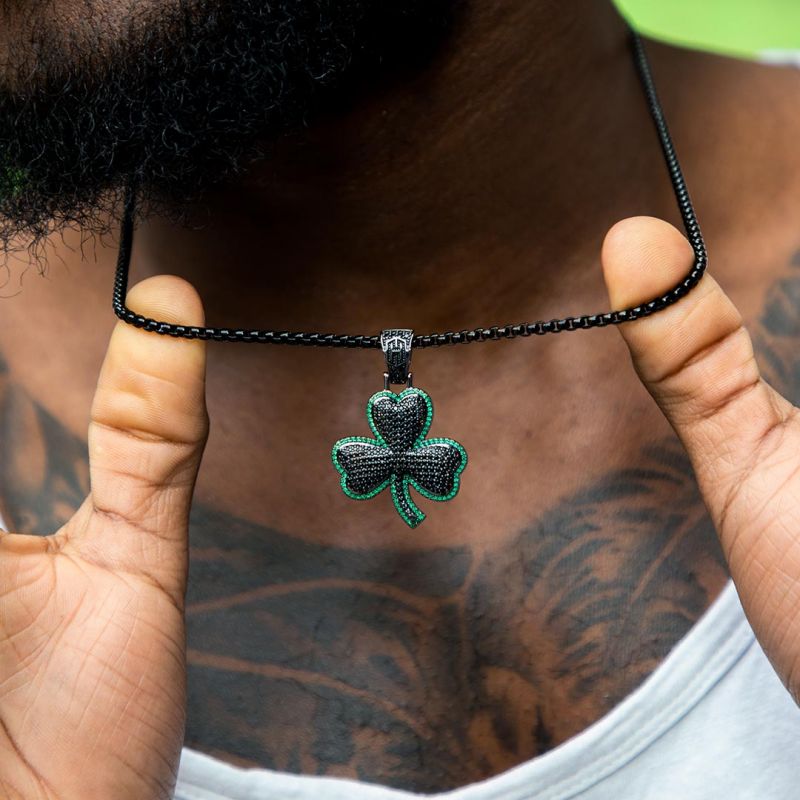 Iced Emerald & Black Three-Leaf Pendant+Earrings Set