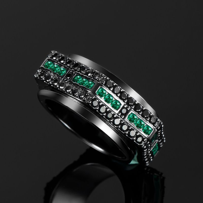 Iced Emerald & Black Three-Leaf Pendant+Rotatable Ring Set