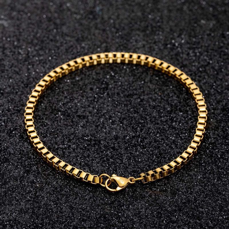 5mm Cuban+3mm Square Box+3mm Round Box Stainless Steel Bracelet Set in Gold