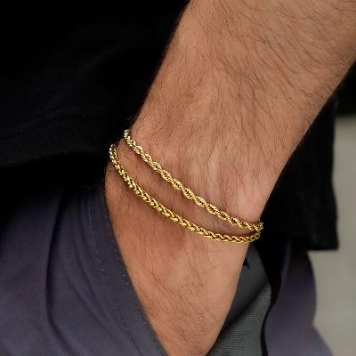 S925 Silver 3mm Rope+3mm Franco Bracelet in Gold