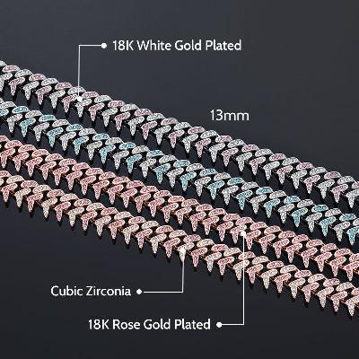 Iced 13mm Pink/Blue Rivet Spike Thorns Cuban Chain and Bracelet Set