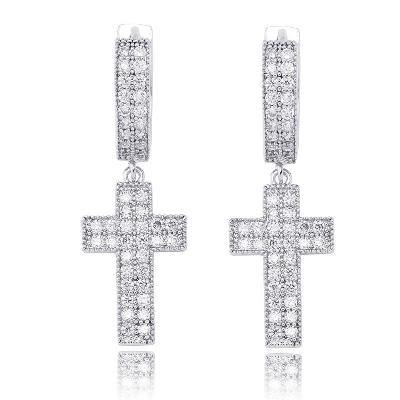 Half Pearl and Half Rope Chain and Cross Earrings in White Gold