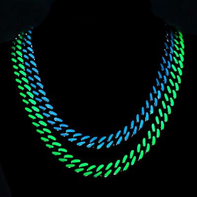 Glow in the Dark Green/Blue Enamel Miami Cuban Chain and Bracelet Setcelet