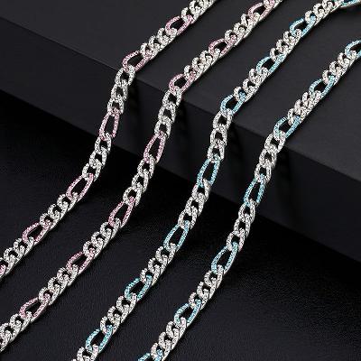 7mm Iced Figaro Chain and Bracelet Set-White&Blue/White&Pink
