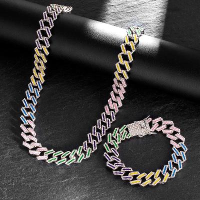 15mm Iced Glow in the Dark Multi-Color Enamel Miami Cuban Chain and Bracelet Set