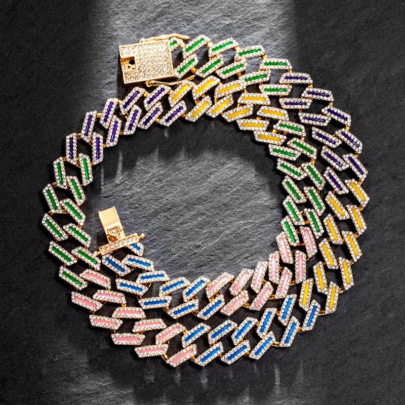 15mm Iced Glow in the Dark Multi-Color Enamel Miami Cuban Chain and Bracelet Set