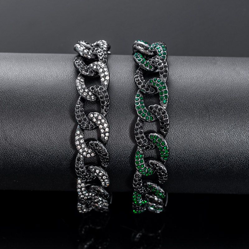 12mm Iced Cuban Link Chain and Bracelet Set-White&Black/Emerald&Black
