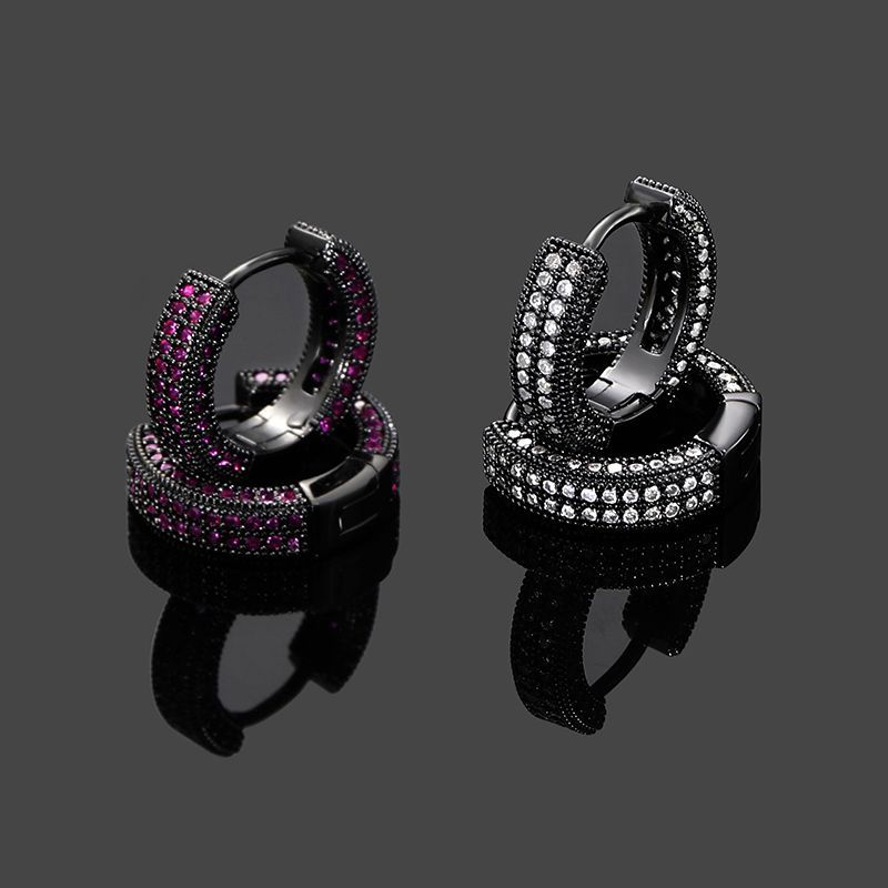 Iced Ruby Roman Numerals Watch+Hoop Earrings Set in Black Gold